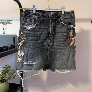 Abercrombie Embroidered Black Denim Mini Skirt